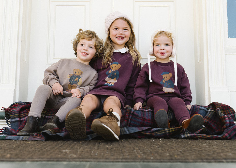 Lil Legs Girls Bear Sweatshirt Set - Washed Burgundy