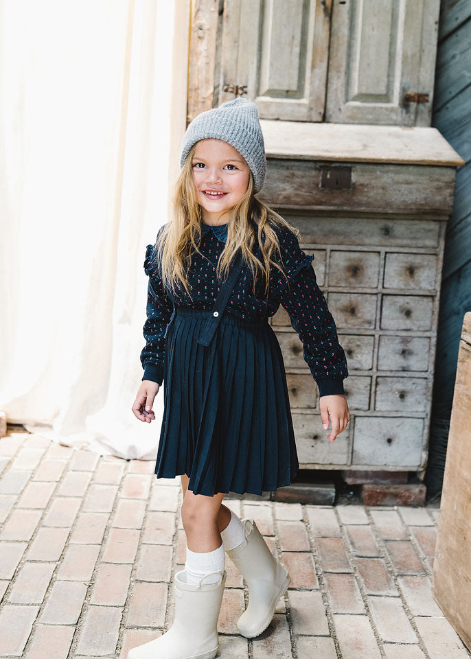 Lil Legs Denim Collar Ruffle Sweatshirt - Navy Print