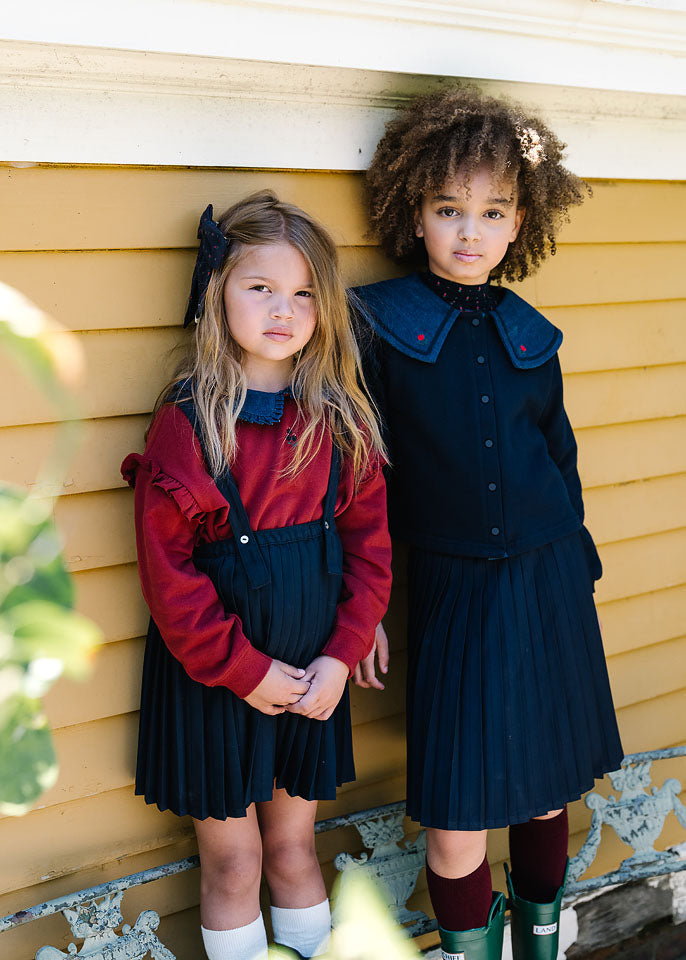 Lil Legs Denim Collar Ruffle Sweatshirt - Vintage Red