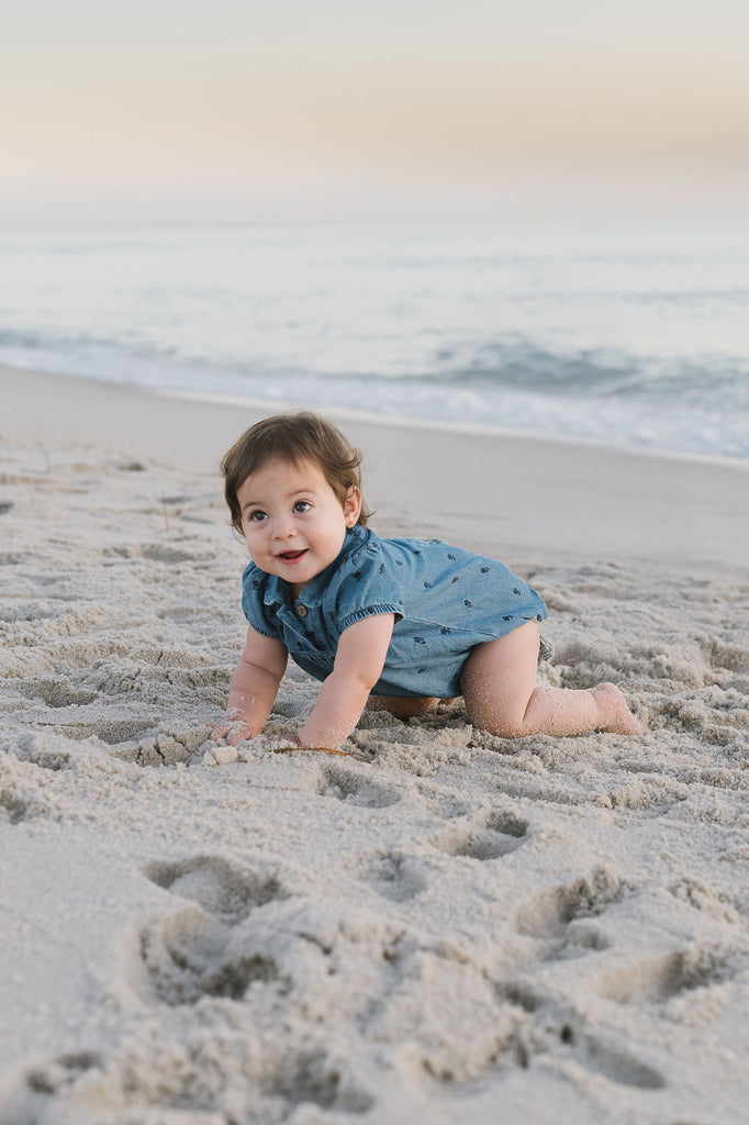 Lil Legs Floral Print Romper - Denim