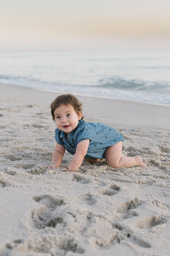 Lil Legs Floral Print Romper - Denim