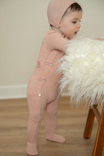 Bee & Dee Dainty Pointelle Wrap Footie/Bonnet-Baby Pink