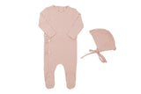 Bee & Dee Dainty Pointelle Wrap Footie/Bonnet-Baby Pink