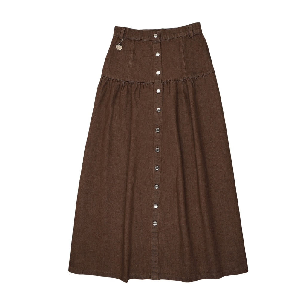 Urban Edge Denim Drop Waist Skirt - Brown