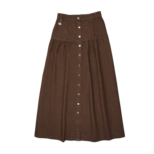 Urban Edge Denim Drop Waist Skirt - Brown