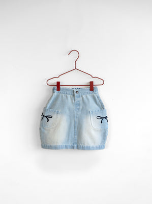 Please Mom Denim Bow Barrel Skirt