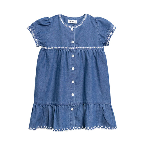 Nou Nelle Denim Trimmed Dress (Short Sleeve)