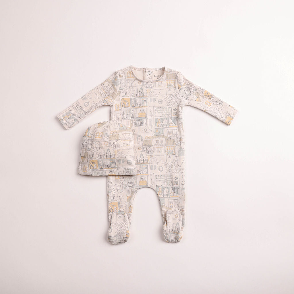 Bee & Dee Boys Dollhouse Print Footie And Beanie