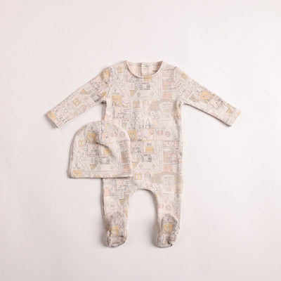 Bee & Dee Girls Dollhouse Print Footie And Beanie