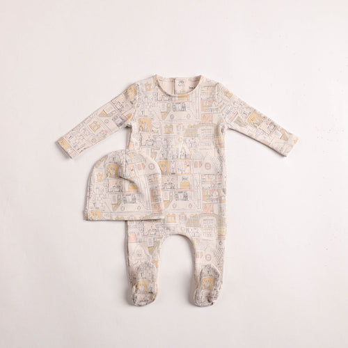 Bee & Dee Girls Dollhouse Print Footie And Beanie