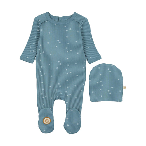 Mon Tresor Doodle Delight Stars Footie & Bonnet - Denim