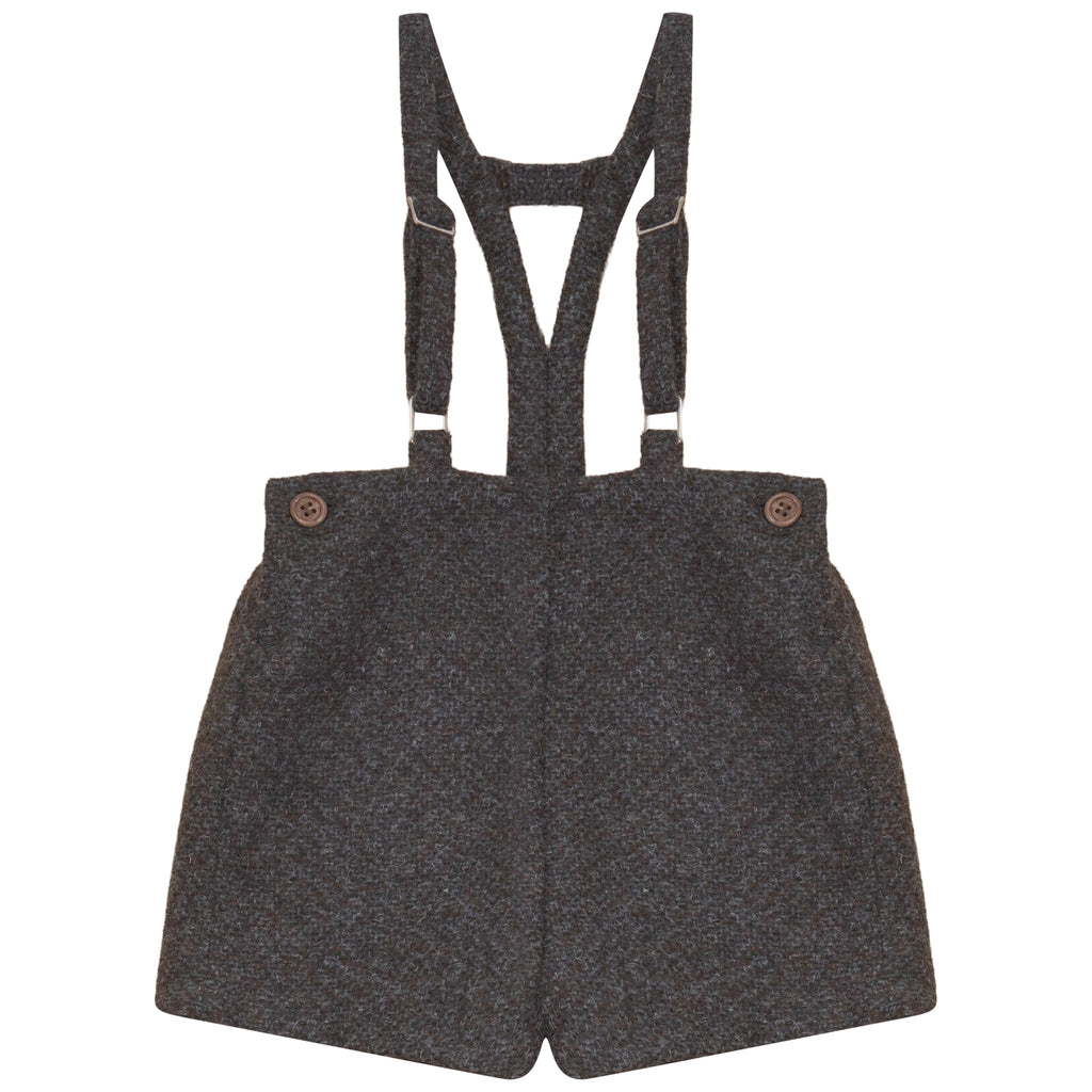 Calla Lili Boys Tweed Shorts With Suspenders - Grey/Brown