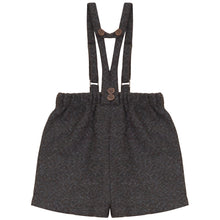 Load image into Gallery viewer, Calla Lili Boys Tweed Shorts With Suspenders - Grey/Brown