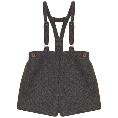 Calla Lili Boys Tweed Shorts With Suspenders - Grey/Brown