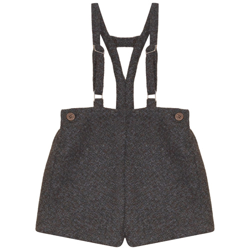 Calla Lili Boys Tweed Shorts With Suspenders - Grey/Brown