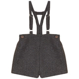 Calla Lili Boys Tweed Shorts With Suspenders - Grey/Brown