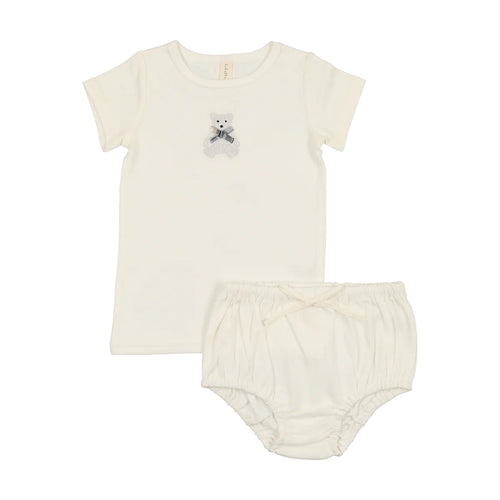Lil Legs Embroidered Bloomer Set - White bear