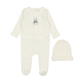 Lil Legs Embroidered Footie and Beanie Set - White Bear