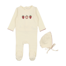 Load image into Gallery viewer, Lil Legs Embroidered Fruit Footie &amp; Bonnet - Ivory/Strawberry