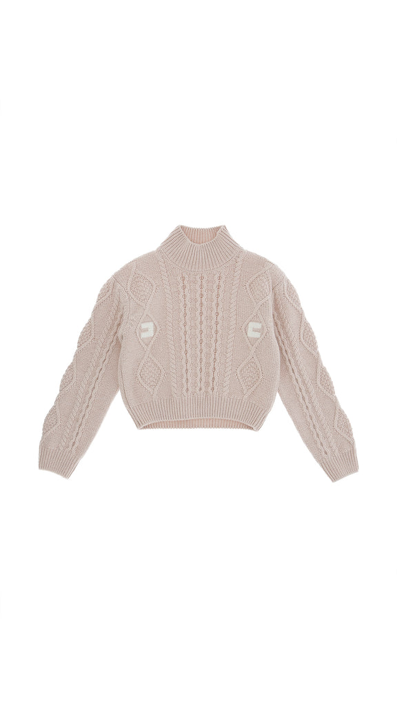 Elisabetta Franchi Sweater With Diamond Pattern - Nude/Milk