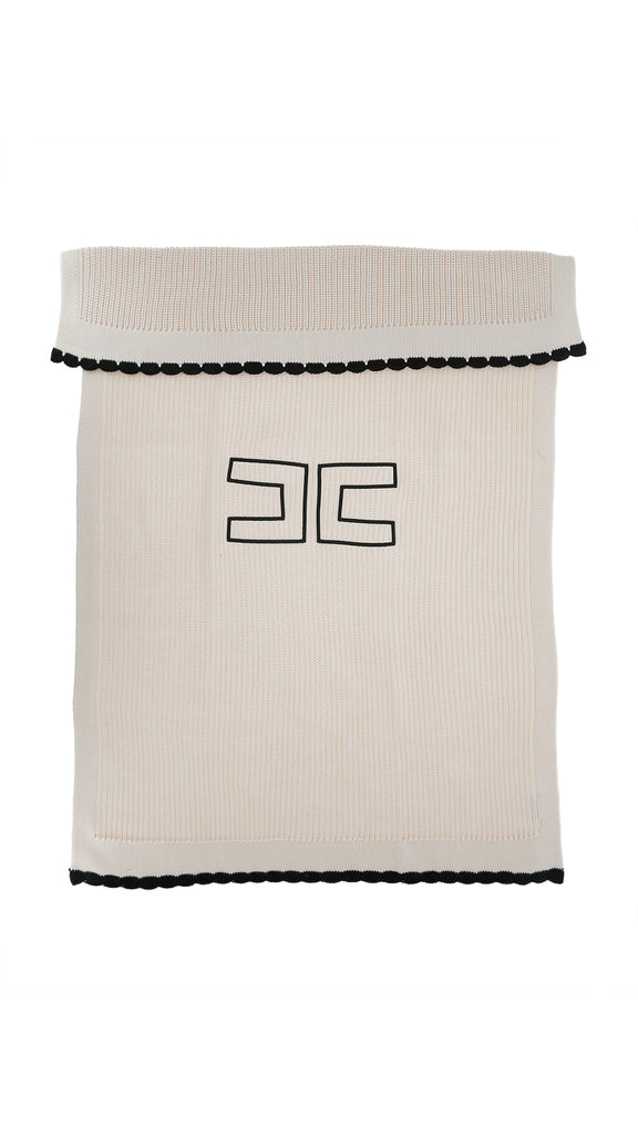 Elisabetta Franchi English Knit Blanket With Border - Milk/Black