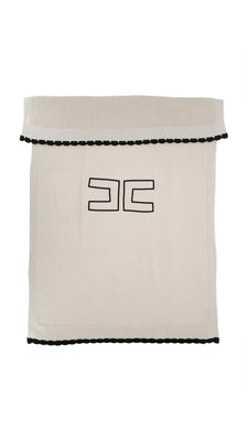 Elisabetta Franchi English Knit Blanket With Border - Milk/Black