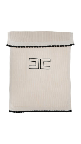 Elisabetta Franchi English Knit Blanket With Border - Milk/Black
