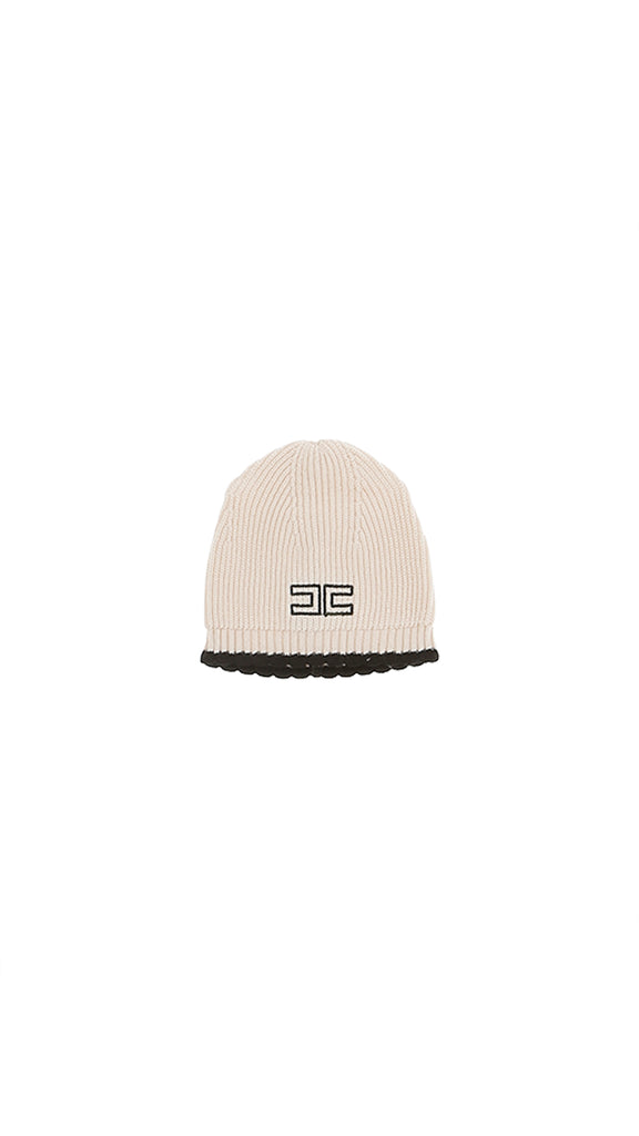 Elisabetta Franchi English Knit Hat With Edges - Milk/Black