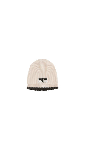 Elisabetta Franchi English Knit Hat With Edges - Milk/Black
