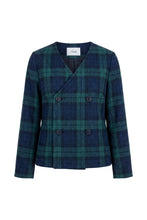 Load image into Gallery viewer, Pernille Plaid Collarless Jacket - Navy/Green