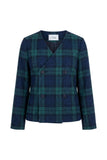 Pernille Plaid Collarless Jacket - Navy/Green