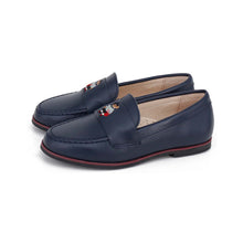 Load image into Gallery viewer, Camille Shoes Ecolier Navy Plaid Leather