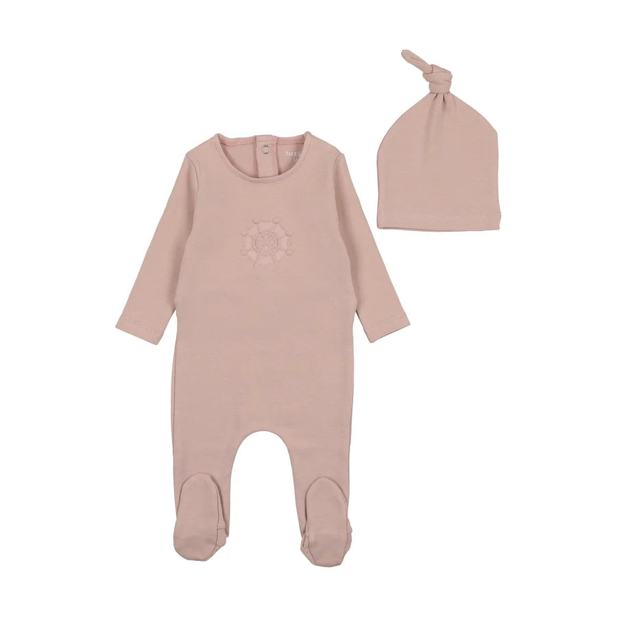 Bee & Dee Embossed Footie with Beanie - Pink Smoke