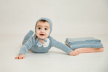 Load image into Gallery viewer, Bee &amp; Dee Embroidered Safety Pin Layette Set - Blue Smoke