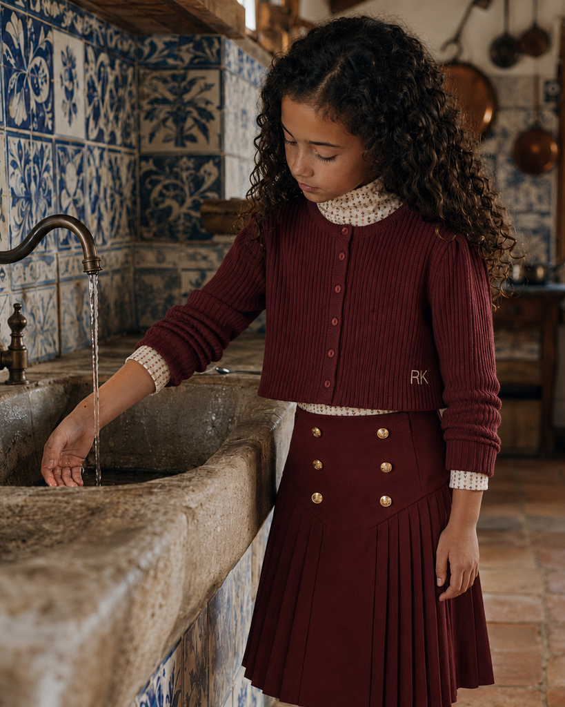 Retro Kid Emerson Cropped Baby Cardigan Sweater - Burgundy