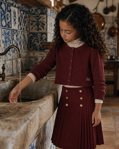 Retro Kid Emerson Cropped Baby Cardigan Sweater - Burgundy