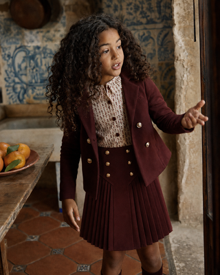 Retro Kid Emerson Jacket And Pleat Skirt - Burgundy