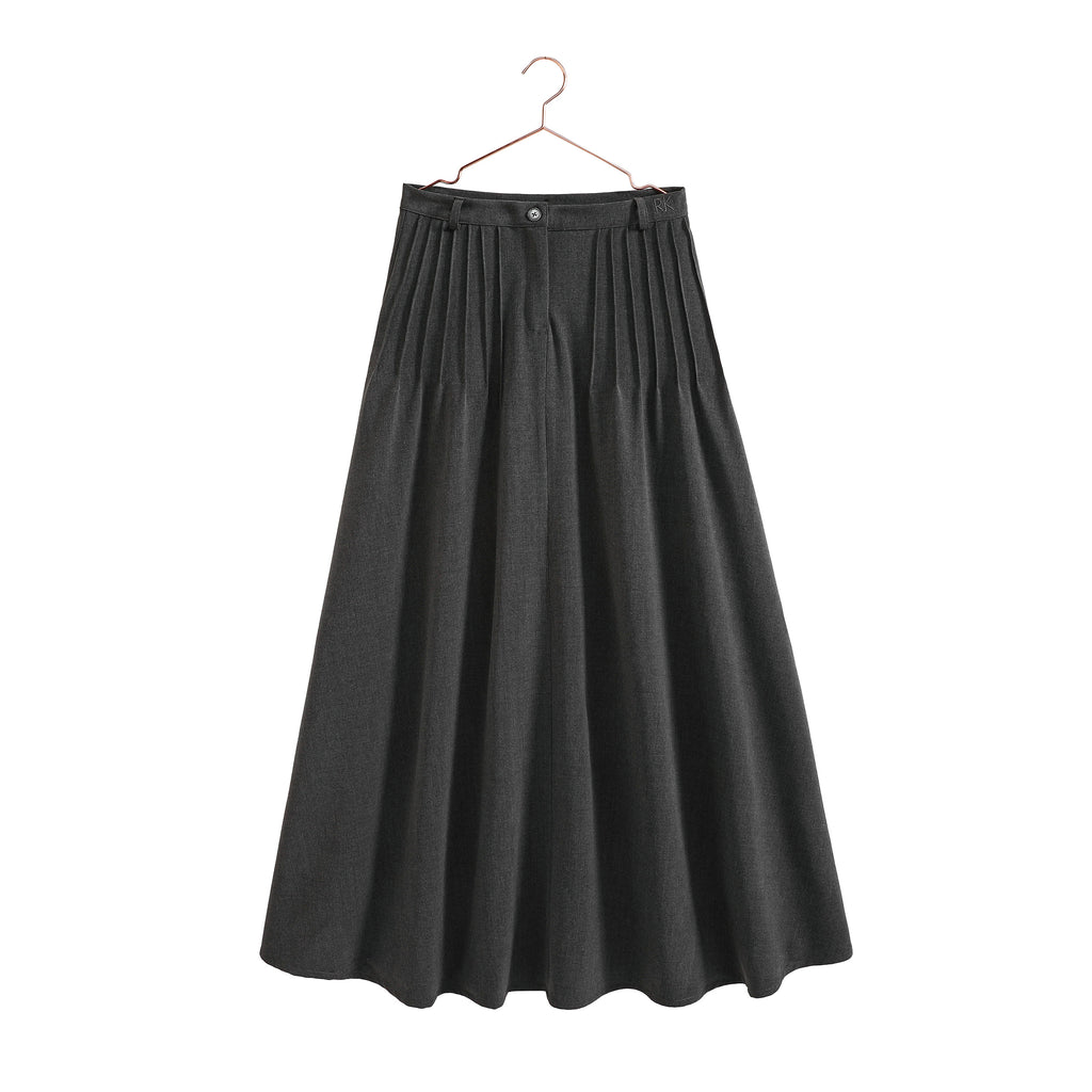 Retro Kid Emerson Knit Crop Cardigan And Gathered Pleats Maxi Skirt - Grey