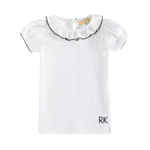 Load image into Gallery viewer, Retro Kid Emery Pointelle Collared T-shirt - White/Black (Short Sleeve)