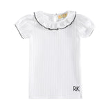 Retro Kid Emery Pointelle Collared T-shirt - White/Black (Short Sleeve)