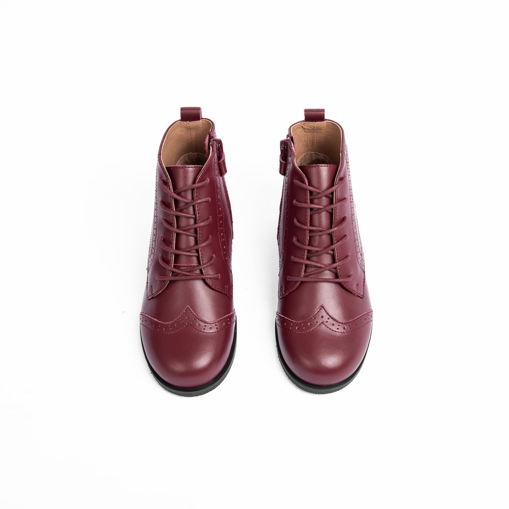 Camille Shoes Emily Wingtip - Cherry Leather