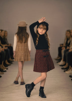 Mode Avant Cherry Plaid Skirt With Black Knit Turtleneck