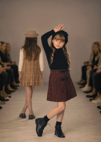 Mode Avant Cherry Plaid Skirt With Black Knit Turtleneck