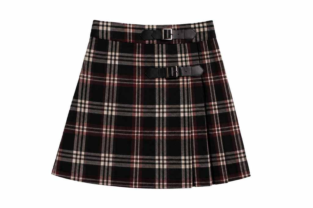 Mode Avant Black/Burgundy Pleated Skirt