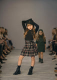 Mode Avant Black/Burgundy Pleated Skirt