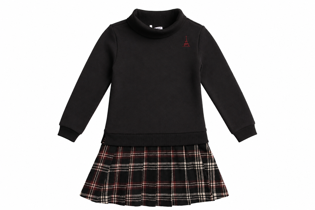 Mode Avant Sweatshirt Dress With Pleated Plaid