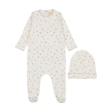 Mema Polka Dot Floral Print Footie & Beanie - Floral Pink