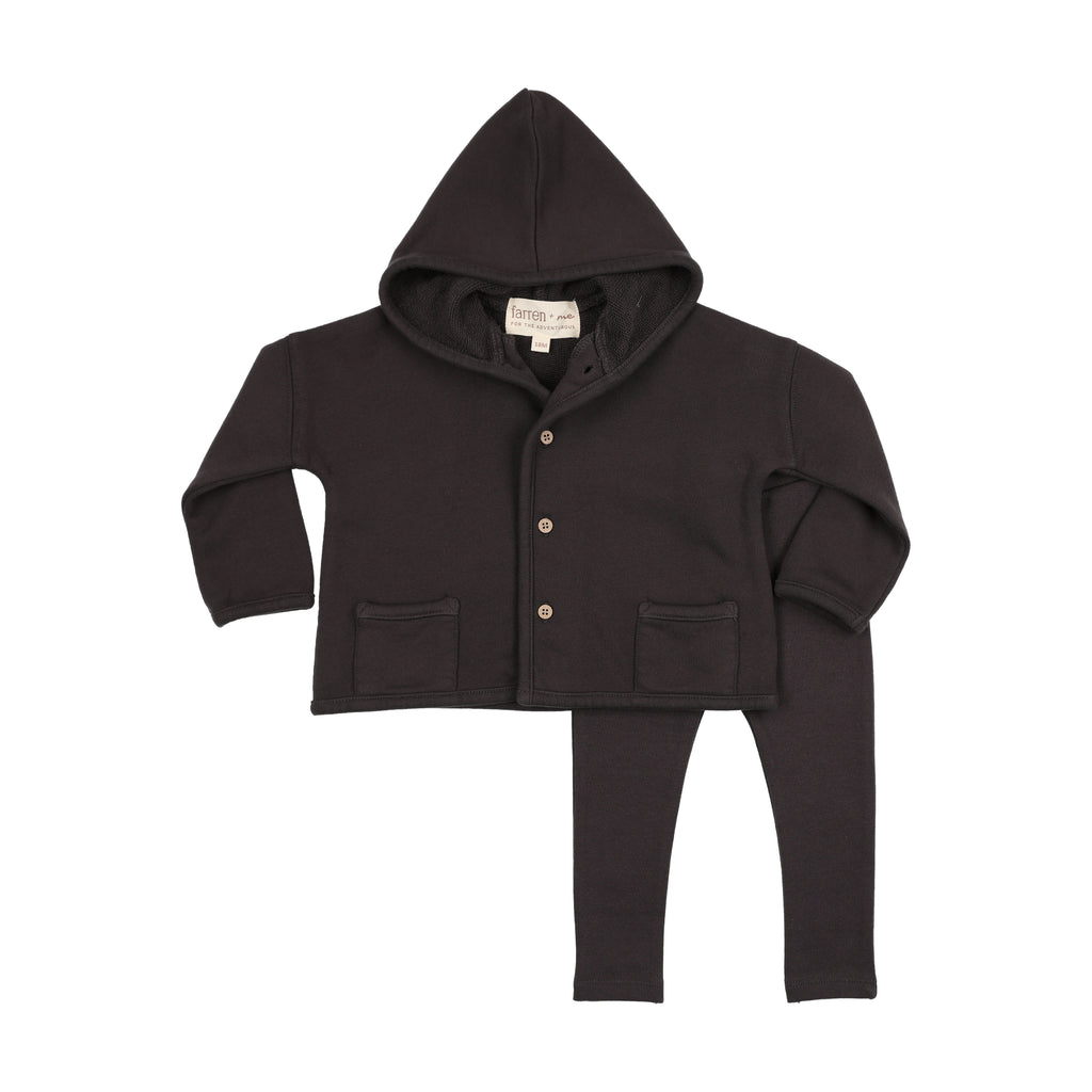 Farren & Me Hooded Cardigan Set - Washed Black