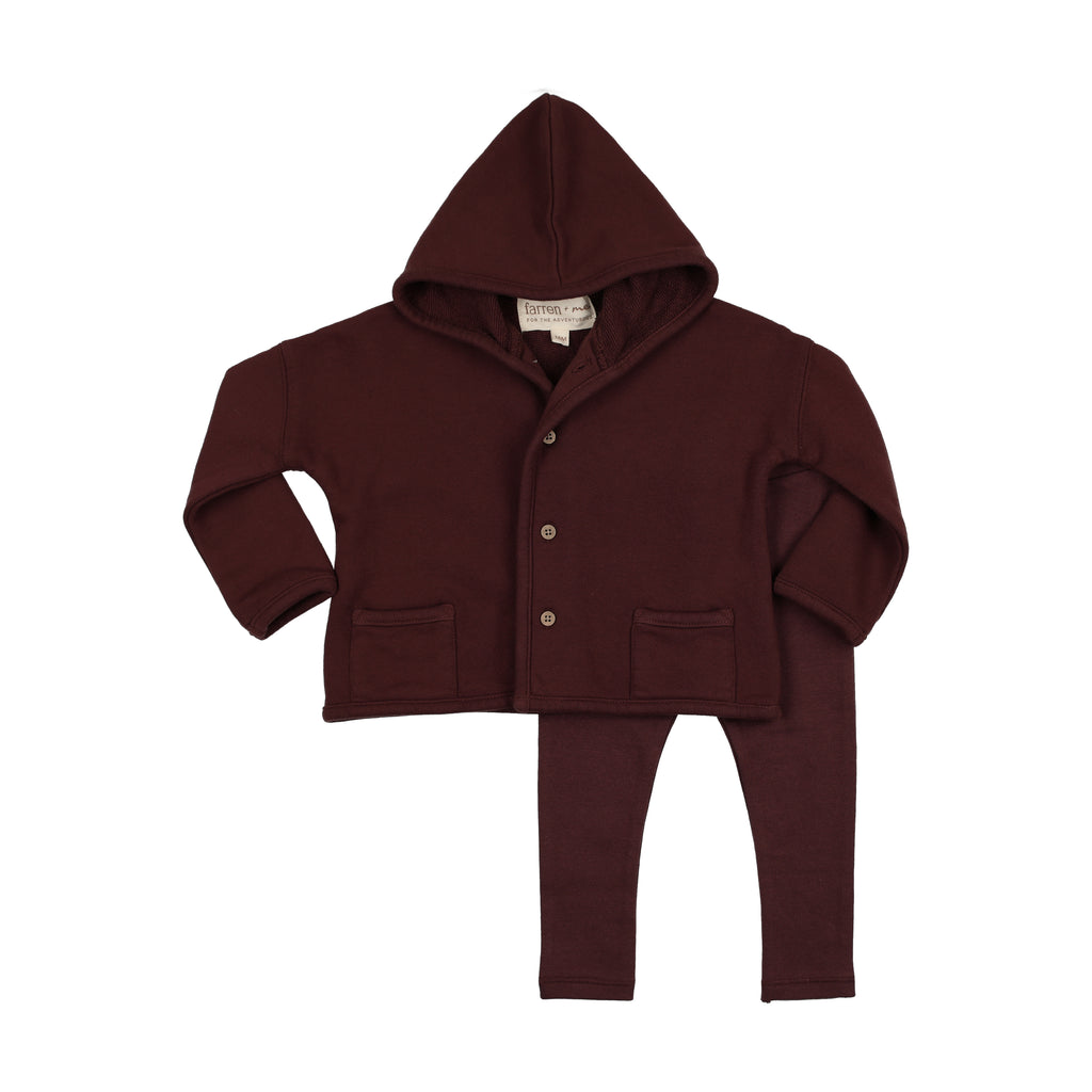 Farren & Me Hooded Cardigan Set - Washed Burgundy