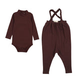 Farren & Me French Terry Overall And Mockneck Onesie Set - Washed Burgundy